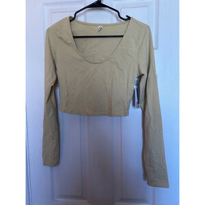 Nordstrom brand- Brass Plum, tan boulder colored long sleeve crop top